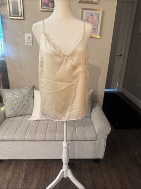 Heartloom Satin Lace-Trim Cami in Cream